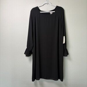 Chicos Ruffle Sleeve Shift Dress Size 3 US 16 18 Black Chiffon Holiday Party NWT
